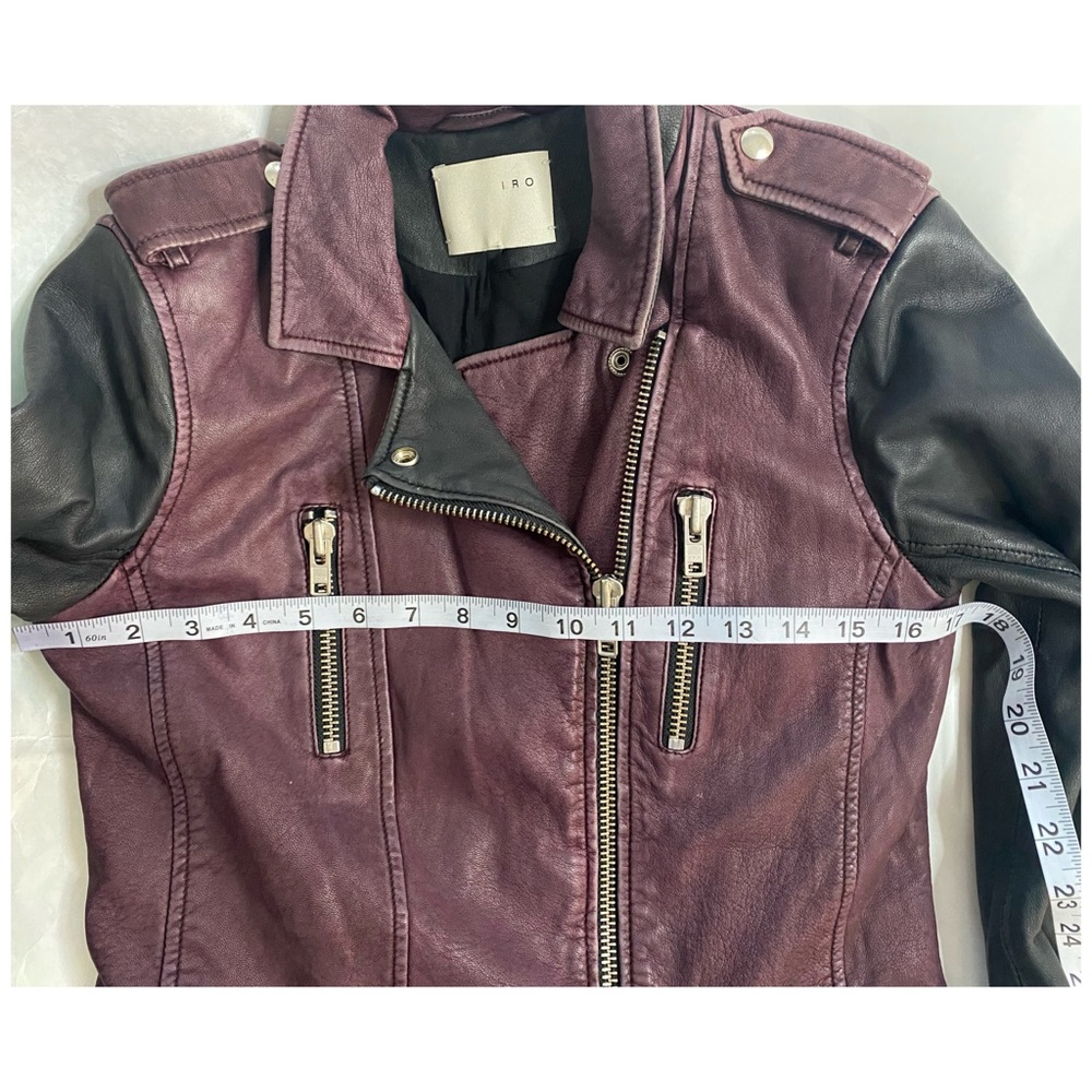 IRO Anabela Black Purple Two Tone Color Block Leather Jacket Size Small - Picture 8 of 12
